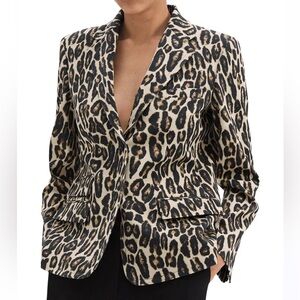 THEORY 2-Button Tailor Wool-Blend Jacket Leopard Women’s Size 4 Small 5478